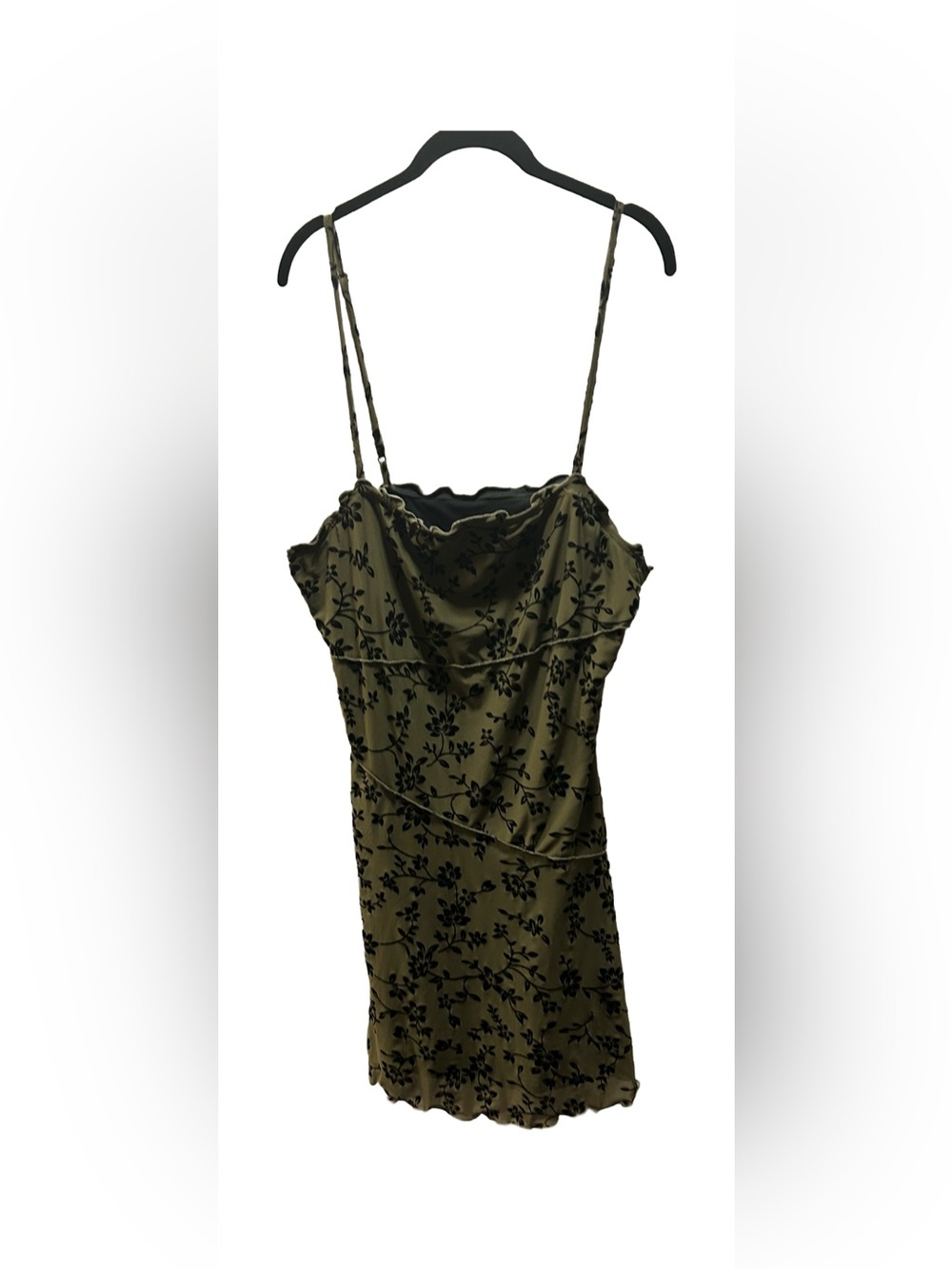 SHEIN Olive Green Velvet-Devore Floral Spaghetti Strap Camisole Dress